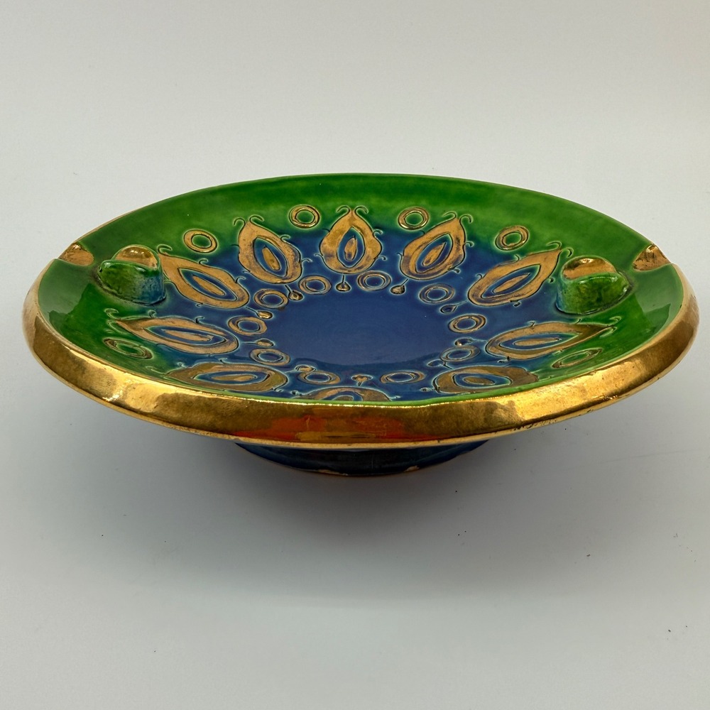 Vintage Bitossi Soraya Thai Silk Ashtray Aldo Londi Italy MCM Pottery Dish 7.5" - Picture 5 of 9